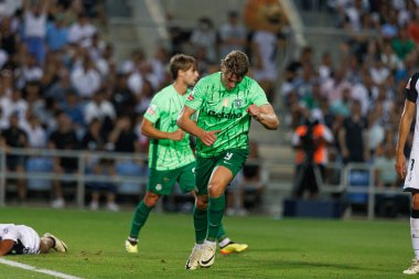 Viktor Gyokeres seen in action  celebrating after scoring goal during Liga Portugal game between teams of SC Farense and  Sporting CP at Estadio Algarve  (Maciej Rogowski) clipart