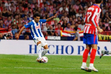 Omar El-Hilali, Atletico de Madrid ve Estadio Civitas Metropolitano 'daki RCD Espanyol takımları arasında LaLiga EA SPORTS maçı sırasında görüldü.