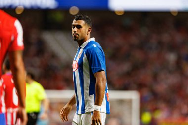 Estadio Civitas Metropolitano 'da Atletico de Madrid ve RCD Espanyol takımları arasında LaLiga EA SPORTS maçı sırasında görülen Walid Cheddira