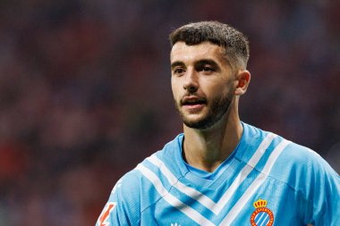Joan Garcia LaLiga EA SPORTS maçı sırasında Estadio Civitas Metropolitano 'da Atletico de Madrid ve RCD Espanyol takımları arasında görüldü.