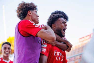 Gustavo Varela, Benfica Kampüsü 'ndeki SL Benfica B ve SCU Torreense takımları arasında oynanan Liga Portekiz 2 maçında gol attıktan sonra kutlama yaparken görüldü.