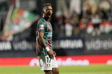 Luis Nani, Liga Portekiz maçında gol attıktan sonra Estrela Amadora ve Boavista FC takımları arasında Estadio Jose Gomes 'de (Maciej Rogowski)