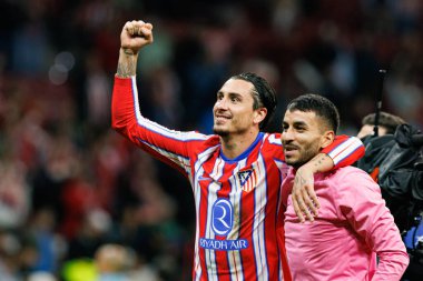 Jose Maria Gimenez, Angel Correa UEFA Şampiyonlar Ligi maçında Atletico de Madrid ve Red Bull Leipzig (Maciej Rogowski) takımları arasında görüldü.)