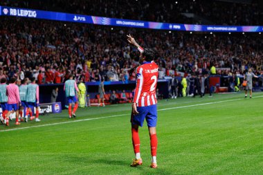 Jose Maria Gimenez, Atletico de Madrid ve Red Bull Leipzig (Maciej Rogowski) takımları arasındaki UEFA Şampiyonlar Ligi maçında gol attıktan sonra kutlama yaparken görüldü.)