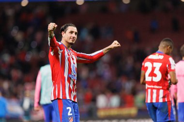 Jose Maria Gimenez, Atletico de Madrid ve Red Bull Leipzig (Maciej Rogowski) takımları arasındaki UEFA Şampiyonlar Ligi maçında gol attıktan sonra kutlama yaparken görüldü.)