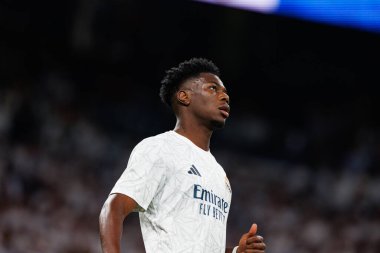 Aurelien Tchouameni, Estadio Santiago Bernabeu 'da Real Madrid FC ve RCD Espanyol de Barcelona takımları arasında oynanan EA SPORTS maçı sırasında görüldü (Maciej Rogowski)