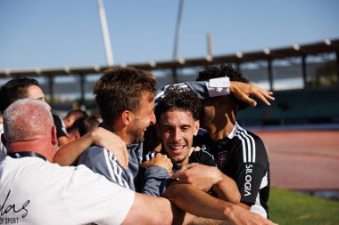 Estadio Municipal Rio Maior 'daki Casa Pia AC ve Moreirense FC takımları arasındaki Liga Portekiz maçında gol attıktan sonra kutlayan Nuno Moreira (Maciej Rogowski))