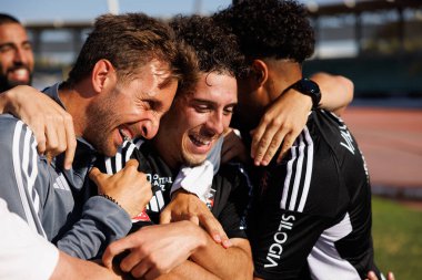 Estadio Municipal Rio Maior 'daki Casa Pia AC ve Moreirense FC takımları arasındaki Liga Portekiz maçında gol attıktan sonra kutlayan Nuno Moreira (Maciej Rogowski))