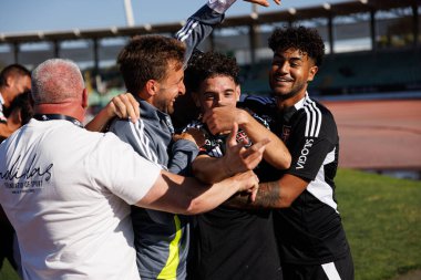 Estadio Municipal Rio Maior 'daki Casa Pia AC ve Moreirense FC takımları arasındaki Liga Portekiz maçında gol attıktan sonra kutlayan Nuno Moreira (Maciej Rogowski))