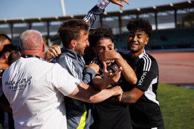 Estadio Municipal Rio Maior 'daki Casa Pia AC ve Moreirense FC takımları arasındaki Liga Portekiz maçında gol attıktan sonra kutlayan Nuno Moreira (Maciej Rogowski))