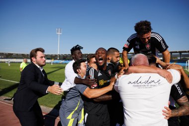 Casa Pia takımı, Liga Portekiz maçında Raul Garcia Gonzalez 'in attığı gol sonrasında Casa Pia AC ve Moreirense FC takımları arasında Estadio Municipal Rio Maior' da (Maciej Rogowski)