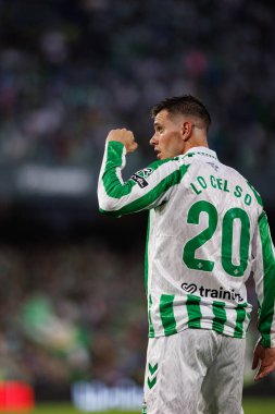 Giovani Lo Celso, Estadio Benito Villamarin 'deki Real Betis Balompie ve Getafe CF takımları arasındaki LaLiga EASPORTS maçında gol attıktan sonra kutluyor (Maciej Rogowski)