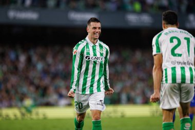 Giovani Lo Celso, Estadio Benito Villamarin 'deki Real Betis Balompie ve Getafe CF takımları arasındaki LaLiga EASPORTS maçında gol attıktan sonra kutluyor (Maciej Rogowski)