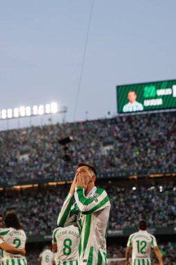 Giovani Lo Celso, Estadio Benito Villamarin 'deki Real Betis Balompie ve Getafe CF takımları arasındaki LaLiga EASPORTS maçında gol attıktan sonra kutluyor (Maciej Rogowski)