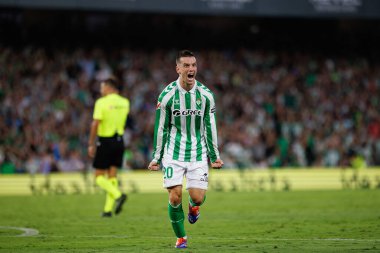 Giovani Lo Celso, Estadio Benito Villamarin 'deki Real Betis Balompie ve Getafe CF takımları arasındaki LaLiga EASPORTS maçında gol attıktan sonra kutluyor (Maciej Rogowski)