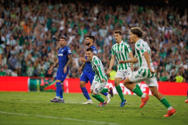 Giovani Lo Celso, Estadio Benito Villamarin 'deki Real Betis Balompie ve Getafe CF takımları arasındaki LaLiga EASPORTS maçında gol attıktan sonra kutluyor (Maciej Rogowski)