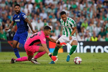 David Soria, Vitor Roque LaLiga EASPORTS maçında Real Betis Balompie ve Getafe CF takımları arasında Estadio Benito Villamarin 'de (Maciej Rogowski)