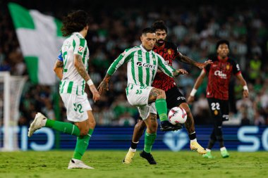 Chimy Avila, Samuel Costa LaLiga EASPORTS maçı sırasında Real Betis Balompie ve RCD Mallorca takımları arasında Estadio Benito Villamarin 'de (Maciej Rogowski)