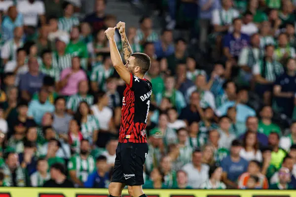 Dani Rodriguez, Real Betis Balompie ve RCD Mallorca takımları arasında LaLiga EASPORTS maçında attığı golün ardından Estadio Benito Villamarin 'de (Maciej Rogowski)