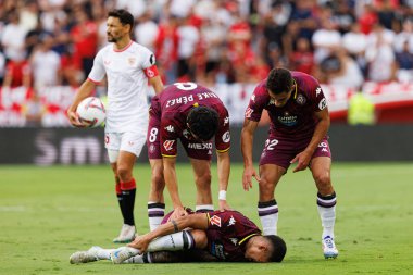 Kike Perez, Marcos Andre, Lucas Rosa LaLiga EA Spor Maçı sırasında Estadio Ramon Sanchez Pizjuan 'da Sevilla FC ve Real Valladolid takımları arasında görüldü (Maciej Rogowski)