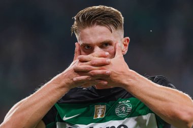 Viktor Gyokeres, Liga Portekiz maçında attığı gol sonrasında Estadio Jose Alvalade 'deki AVS Futebol SAD (Maciej Rogowski)