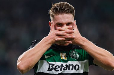 Viktor Gyokeres, Liga Portekiz maçında attığı gol sonrasında Estadio Jose Alvalade 'deki AVS Futebol SAD (Maciej Rogowski)
