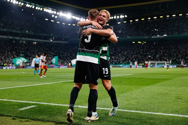 Viktor Gyokeres, Estadio Jose Alvalade 'de (Maciej Rogowski) Sporting CP ve AVS Futebol SAD takımları arasında oynanan Liga Portekiz maçında Conrad Harder ile gol attıktan sonra kutlama yaparken görüldü.)