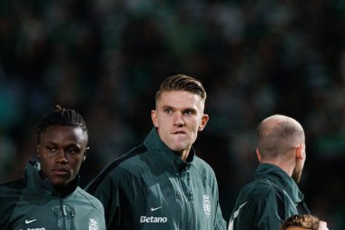 Estadio Jose Alvalade (Maciej Rogowski) takımları arasında oynanan Liga Portekiz maçı sırasında Geovany Quenda, Viktor Gyokeres, Nuno Santos ve AVS Futebol SAD)