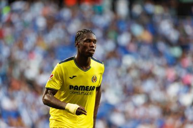 Thierno Barry, LaLiga EASPORTS maçı sırasında RCD Espanyol de Barcelona ve Villarreal CF takımları arasında RCDE Stadyumu 'nda (Maciej Rogowski)