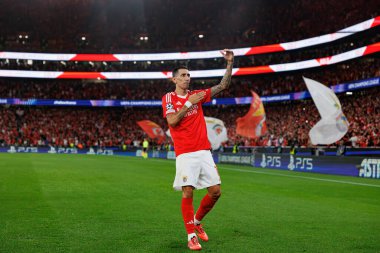 Angel Di Maria, SL Benfica ve Atletico de Madrid (Maciej Rogowski) takımları arasındaki UEFA Şampiyonlar Ligi maçında gol attıktan sonra kutlama yaparken görüldü.)