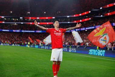 Angel Di Maria, SL Benfica ve Atletico de Madrid (Maciej Rogowski) takımları arasındaki UEFA Şampiyonlar Ligi maçında gol attıktan sonra kutlama yaparken görüldü.)