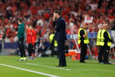 Diego Simeone, SL Benfica ve Atletico de Madrid (Maciej Rogowski) takımları arasındaki UEFA Şampiyonlar Ligi maçında gol attıktan sonra kutlama yaparken görüldü.)