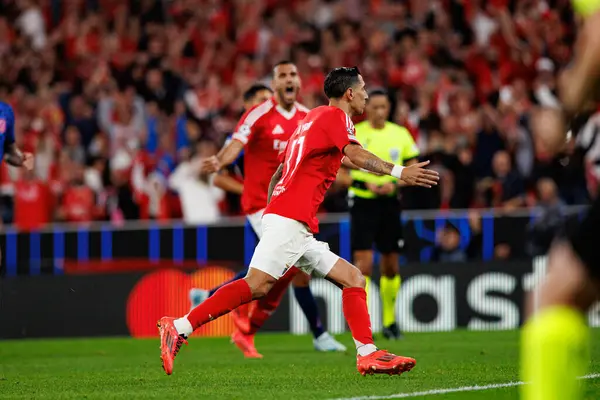 Angel Di Maria, SL Benfica ve Atletico de Madrid (Maciej Rogowski) takımları arasındaki UEFA Şampiyonlar Ligi maçında gol attıktan sonra kutlama yaparken görüldü.)