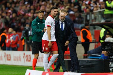 Jakub Moder, Michal Probierz UEFA Uluslar Ligi maçında Polonya ve Hırvatistan milli takımları arasında PGE Narodowy 'da görüldü (Maciej Rogowski)