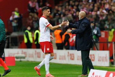 Jakub Moder, Michal Probierz UEFA Uluslar Ligi maçında Polonya ve Hırvatistan milli takımları arasında PGE Narodowy 'da görüldü (Maciej Rogowski)