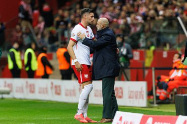 Jakub Moder, Michal Probierz UEFA Uluslar Ligi maçında Polonya ve Hırvatistan milli takımları arasında PGE Narodowy 'da görüldü (Maciej Rogowski)