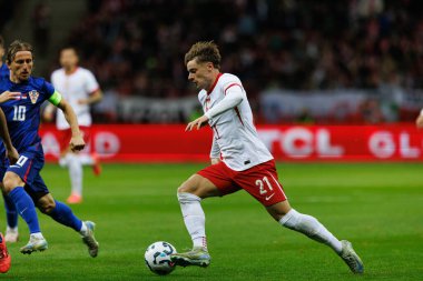 Nicola Zalewski, Polonya ve Hırvatistan milli takımları arasında PGE Narodowy 'de oynanan UEFA Uluslar Ligi maçında görüldü (Maciej Rogowski)