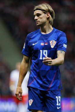 Borna Sosa, Polonya ve Hırvatistan milli takımları arasında oynanan UEFA Uluslar Ligi maçı sırasında PGE Narodowy 'da görüldü (Maciej Rogowski)