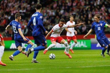 Kacper Urbanski, Polonya ve Hırvatistan milli takımları arasında PGE Narodowy 'de oynanan UEFA Uluslar Ligi maçında görüldü (Maciej Rogowski)