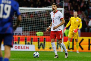Jan Bednarek, Polonya ve Hırvatistan milli takımları arasında oynanan UEFA Uluslar Ligi maçı sırasında PGE Narodowy 'da görüldü (Maciej Rogowski)