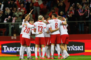 Polonya milli takımı, Polonya ve Hırvatistan milli takımları arasında PGE Narodowy 'de oynanan UEFA Milletler Ligi maçında gol attıktan sonra kutlama yaparken görüldü (Maciej Rogowski)