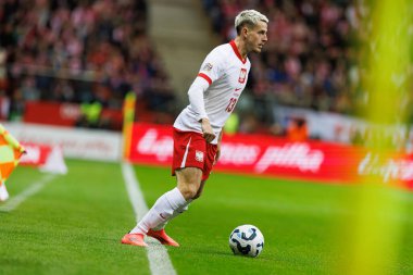 Jakub Kaminski, Polonya ve Hırvatistan milli takımları arasında PGE Narodowy 'de oynanan UEFA Uluslar Ligi maçında görüldü (Maciej Rogowski)