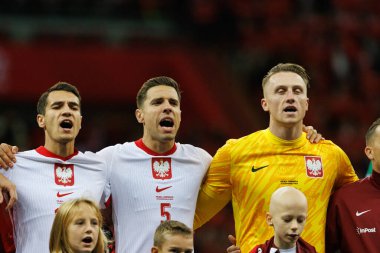 Polonya ve Hırvatistan milli takımları arasında oynanan UEFA Uluslar Ligi maçında Jakub Kiwior, Jan Bednarek ve Marcin Bulka PGE Narodowy 'de görüldü (Maciej Rogowski)