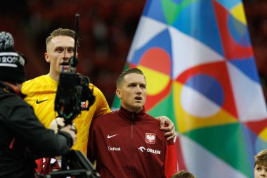 Marcin Bulka, Piotr Zielinski UEFA Uluslar Ligi maçında Polonya ve Hırvatistan milli takımları arasında PGE Narodowy 'da görüldü (Maciej Rogowski)