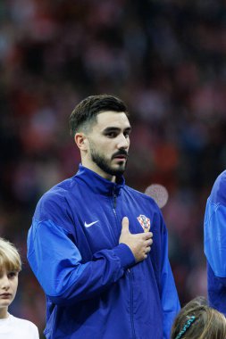 Josip Sutalo, Polonya ve Hırvatistan milli takımları arasında oynanan UEFA Uluslar Ligi maçı sırasında PGE Narodowy 'da görüldü (Maciej Rogowski)
