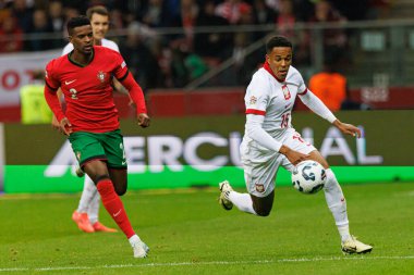 Nelson Semedo, Michael Ameyaw UEFA Uluslar Ligi maçında PGE Narodowy 'da Polonya ve Portekiz milli takımları arasında görüldü (Maciej Rogowski)