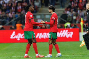Rafael Leao, Francisco Trincao, UEFA Uluslar Ligi maçında PGE Narodowy 'da Polonya ve Portekiz milli takımları arasında görüldü (Maciej Rogowski)