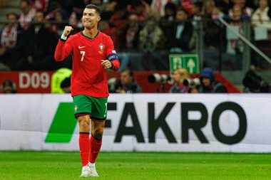 Cristiano Ronaldo, PGE Narodowy (Maciej Rogowski) 'de Polonya ve Portekiz milli takımları arasında oynanan UEFA Milletler Ligi maçında gol attıktan sonra kutlama yaparken görüldü.)