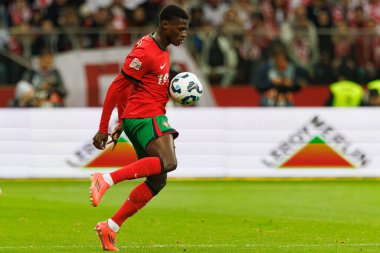 UEFA Uluslar Ligi maçında Polonya ve Portekiz milli takımları arasında PGE Narodowy 'de Nuno Mendes görüldü (Maciej Rogowski)