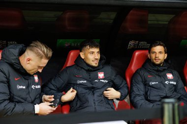 Marcin Bulka, Jakub Moder, Bartosz Bereszynski, Polonya ve Portekiz milli takımları arasında PGE Narodowy 'da oynanan UEFA Uluslar Ligi maçında görüldü (Maciej Rogowski)